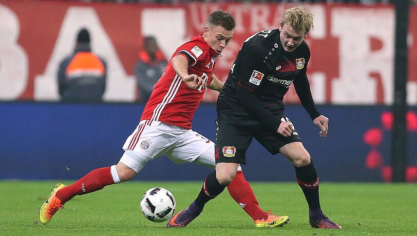 Bald auch Teamkollegen beim FC Bayern? Die beiden Nationalspieler Joshua Kimmich und Julian Brandt (Bayer Leverkusen, rechts). Bald auch Teamkollegen beim FC Bayern? Die beiden Nationalspieler Joshua Kimmich und Julian Brandt (Bayer Leverkusen, rechts).