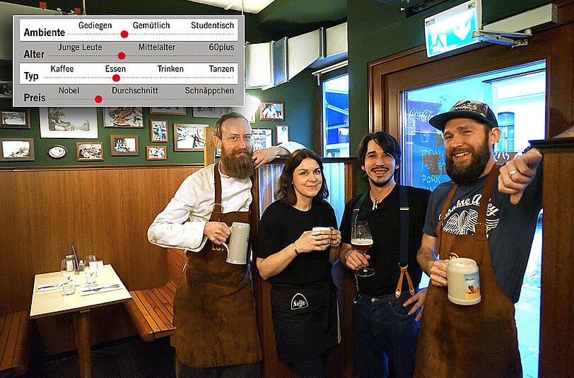 Die hippe Crew vom Little Wolf (v. l.): Küchenchef Luke Rogers, Corinna Götz, Sommelier Matthias Götz, Wolfgang Götz.