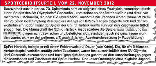 Schläge von den Zuschauern: Die Partie SV Olympiadorf Concordia gegen die Sportfreunde Harteck.