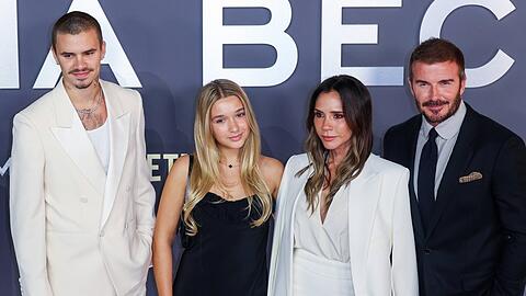 Romeo, Harper, Victoria und David Beckham (v.l.) im Oktober 2025.
