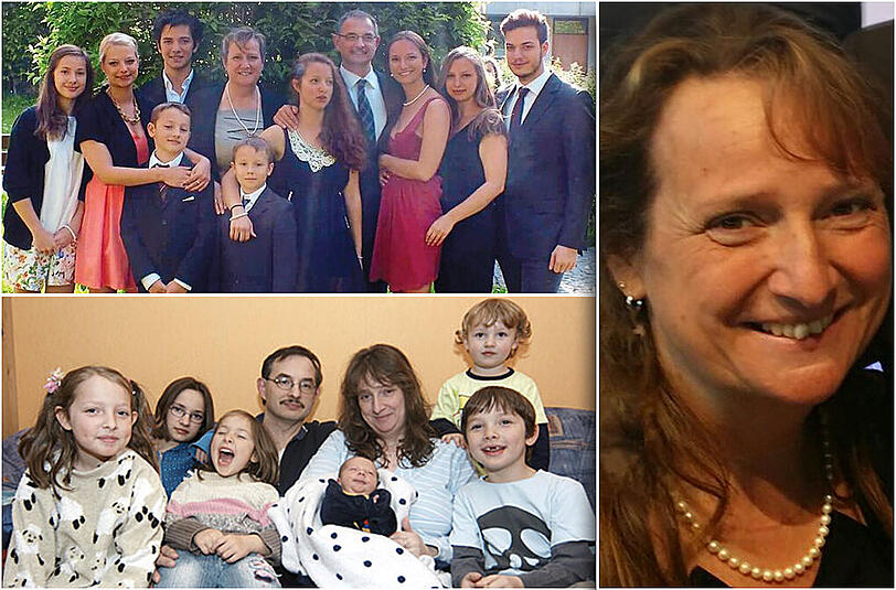Unten: Familie Gaßmann 2008: Da war die Wunsch-Elf gerade komplett. Oben: Acht Jahre später: ein Mannschaftsfoto aus dem Jahr 2016.