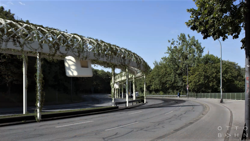 In fünf bis zehn Metern Höhe sollen die Passagiere mit der "Ottobahn" die Autospuren des Candidbergs in Richtung Sechzgerstadion überfliegen.