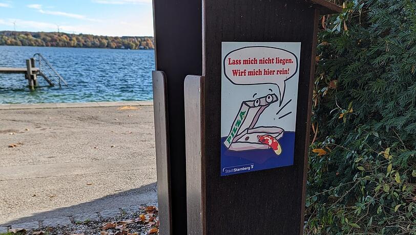 So sieht ein Pizza-Mülleimer am Starnberger See aus. So sieht ein Pizza-Mülleimer am Starnberger See aus.