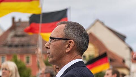 Jörg Urban, Spitzenkandidat der AfD in Sachsen, während einer Wahlkampfkundgebung in Bautzen.
