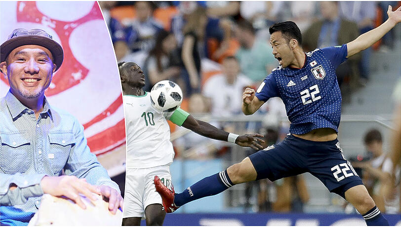 Fußball – oder Kampfsport? Japans Nationalspieler Maya Yoshida (r.) im Zweikampf mit Senegals Superstar Sadio Mané. Links: Masa Ogawa, Gründer der japanischen Kult-Trommler Yamato Fußball – oder Kampfsport? Japans Nationalspieler Maya Yoshida (r.) im Zweikampf mit Senegals Superstar Sadio Mané. Links: Masa Ogawa, Gründer der japanischen Kult-Trommler Yamato