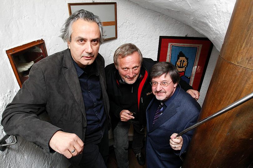 Auf ins Turmstüberl (v. l.): Friedrich Ani, Konstantin Wecker und Alfons Schweiggert.