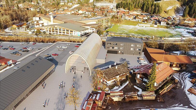 Diese Visualisierung zeigt die geplante Talstation in Oberstdorf nach der Fertigstellung.