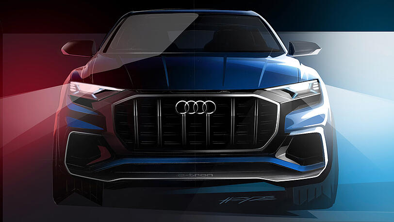 Noch breiterer Kühlergrill in 3D-Optik und größere Lufteinlässe als bei Audi ohnehin üblich: Das Q8 Concept feiert in Detroit Weltpremiere.