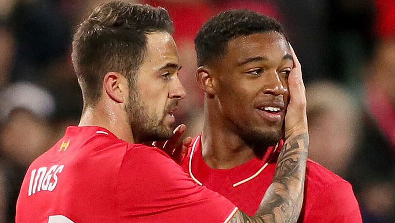 Dany Ings und Torschütze Jordan Ibe (rechts) vom FC Liverpool. Dany Ings und Torschütze Jordan Ibe (rechts) vom FC Liverpool.