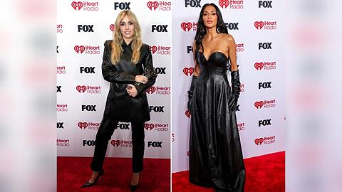 Miley Cyrus (l.) und Nicole Scherzinger auf dem roten Teppich der iHeartRadio Music Awards am Donnerstag, 26. M&auml;rz 2026.