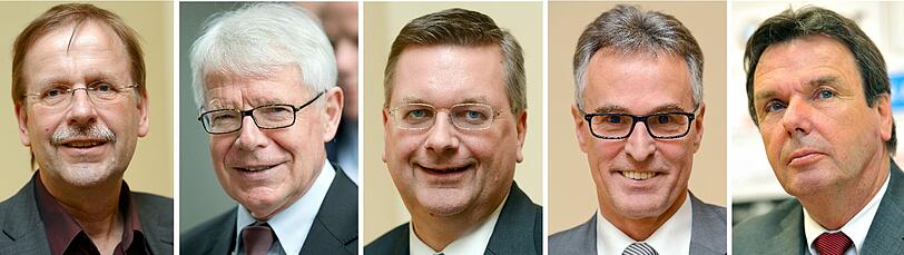 Mögliche Kandidaten für das Amt des DFB-Präsidenten: Rainer Koch (von links), Reinhard Rauball, Reinhard Grindel, Helmut Sandrock, Heribert Bruchhagen.