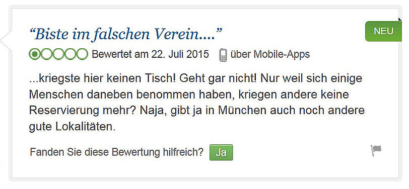 Schlechte neue Bewertungen für den Hofbräukeller beim Internet-Portal Tripadvisor (Beispiele)