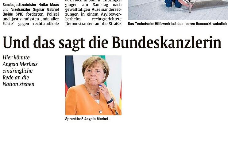 Leer: Der Artikel über die Rede der Kanzlerin auf der heutigen Seite 10 der AZ.