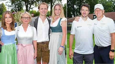 Heidi Beckenbauer mit Tochter Francesca (li.), Sohn Joel und dessen Freundin Jessica Martl. Auf dem Golfplatz mit dabei: Felix Neureuther und Bastian Schweinsteiger.