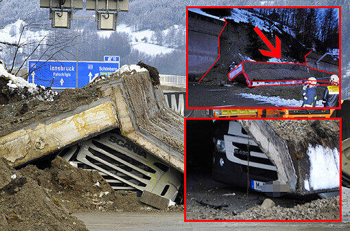 Wie ein Tortenstück ist das tonnenschwere Beton-Stück aus der Mauer gebrochen und hat einen Münchner Lkw unter sich begraben. Der Fahrer wurde erschlagen.