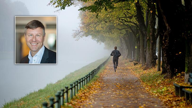 Sport, wie hier das Laufen am Nymphenburger Kanal, kann Glücksgefühle fördern &ndash; gerade im Herbst. Oliver Schwarz, Chefarzt für
Psychiatrie und Psychotherapie, gibt im AZ-Interview weitere Tipps.
