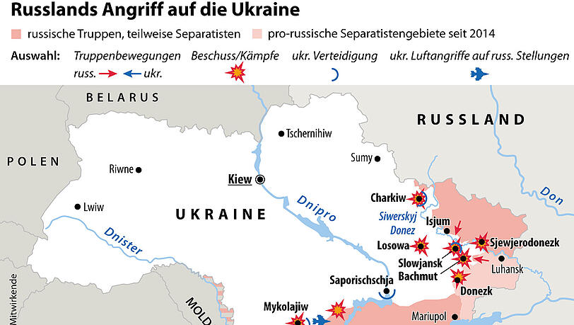 Russlands Vorstoß in der Ukraine - aktuelle Kampfhandlungen und Truppenbewegungen.