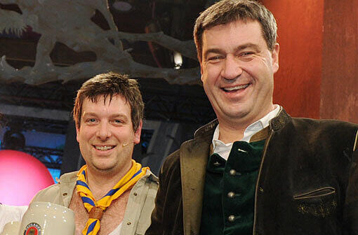 Schauspieler Stephan Zinner (l.) als Double und sein Original, der bayerische Finanzminister Markus Söder (CSU).
