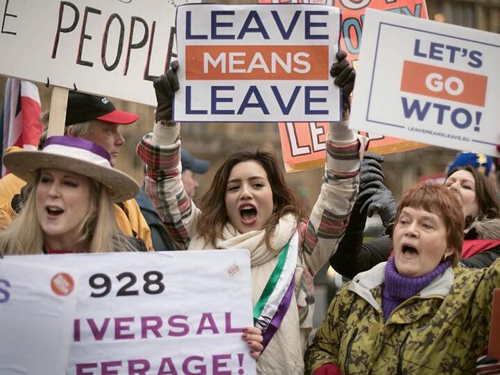 Pro-Brexit-Demonstranten nehmen an einer Kundgebung in London teil.