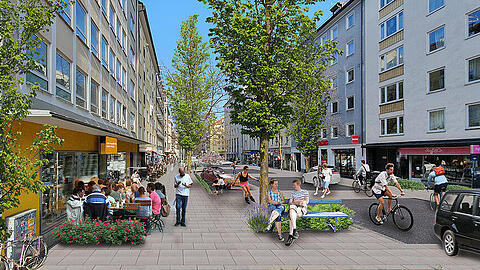 Ein schon etwas veralteter Vorschlag der Grünen, wie ein Teil der Augustenstraße vielleicht aussehen könnte. Noch werden die Details diskutiert.