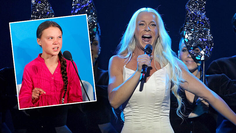 Malena Ernman, die Mutter von Greta Thunberg, beim Eurovision Song Contest 2009 in Moskau.