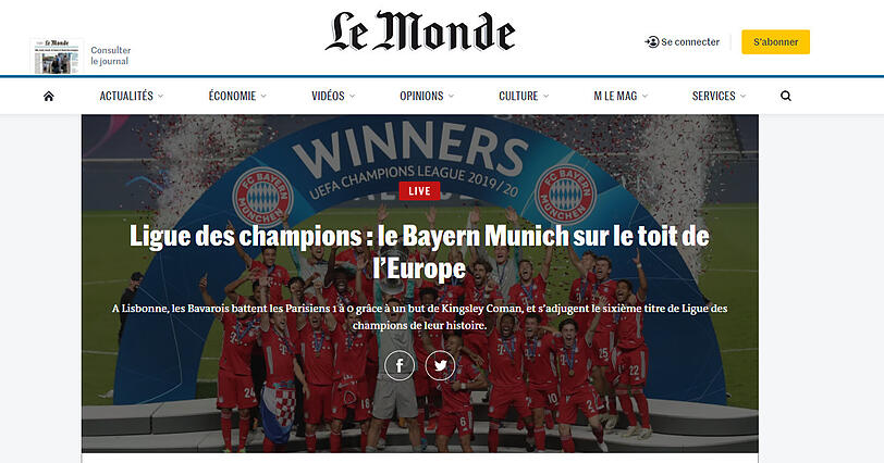 Die französische "Le Monde": "Champions League: Bayern München auf dem Dach Europas".