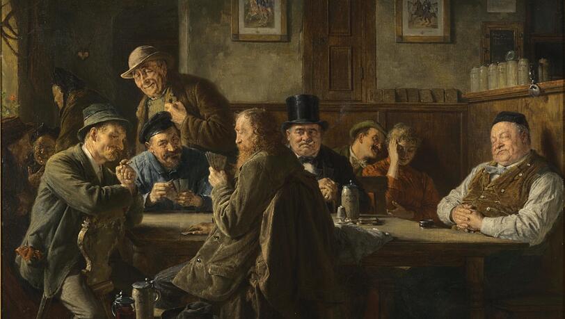 Das Gemälde des bekannten Genremalers Eduard von Grützner fängt klischeehaft die Atmosphäre eines Münchner Wirtshauses um 1900 ein. Das Gemälde des bekannten Genremalers Eduard von Grützner fängt klischeehaft die Atmosphäre eines Münchner Wirtshauses um 1900 ein.