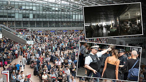 Ausnahmezustand am Flughafen: Genervte Reisende, dunkle Gänge, überfordertes Personal - die Bilder aus Hamburg.