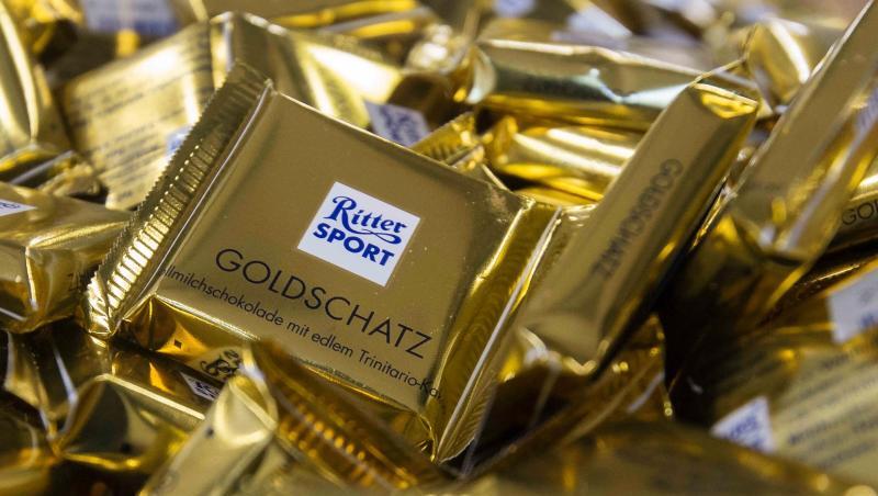 Ritter Sport Mini-Tafeln der Sorte "Goldschatz" des Herstellers Ritter Sport. Ritter Sport Mini-Tafeln der Sorte "Goldschatz" des Herstellers Ritter Sport.