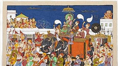 Den Herrscher zu sehen, galt als glücksbringend: Beim Umzug von Maharao Ram Singh II. von Kota (um 1850) mussten die Untertanen schwitzen.