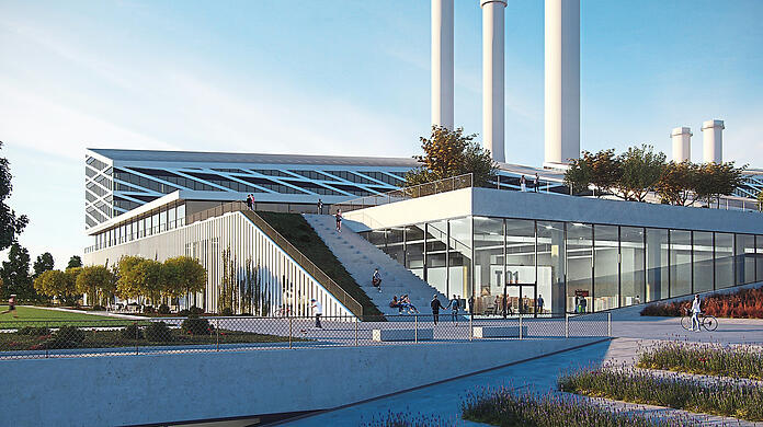 Sogar einen Fußballplatz auf dem Dach sehen die Pläne des Investors vor. Wegen Corona hat er alles hinterfragt.  Visualisierung: Architekturbüro HENN/UGM GbR