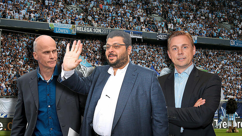 Drei Hauptdarsteller im aktuellen 1860-Zirkus (v.l.): Interimspräsident Robert Reisinger, Investor Hasan Ismaik und Geschäftsführer Markus Fauser.