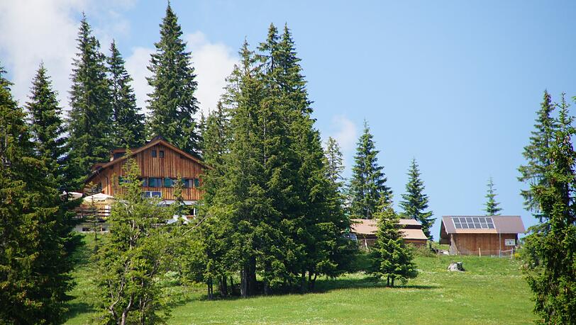 Idyllisch: Hinter der Gufferthütte beginnt ein Hochmoor. In der näheren Umgebung weiden Pferde, Schafe und Kühe. Idyllisch: Hinter der Gufferthütte beginnt ein Hochmoor. In der näheren Umgebung weiden Pferde, Schafe und Kühe.