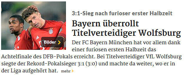 Die Pressestimmen zum Pokalspiel des FC Bayern gegen den VfL Wolfsburg.