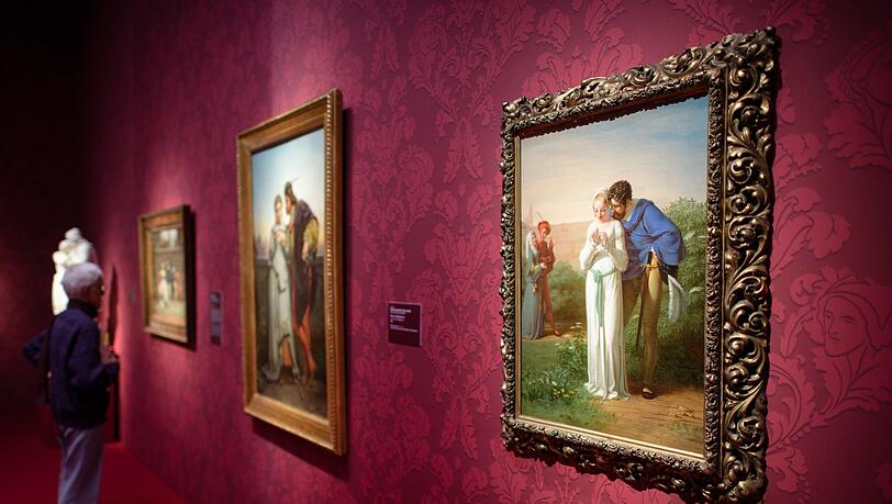 Das Gemälde "Faust und Gretchen" aus dem Jahr 1811 von Gustav Heinrich Naeke ist in der Ausstellung "Du bist Faust - Goethes Drama in der Kunst" in der Kunsthalle zu sehen. Das Gemälde "Faust und Gretchen" aus dem Jahr 1811 von Gustav Heinrich Naeke ist in der Ausstellung "Du bist Faust - Goethes Drama in der Kunst" in der Kunsthalle zu sehen.