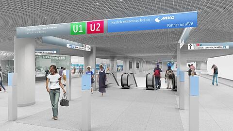 So soll das U-Bahn-Zwischengeschoss einmal aussehen, wenn es fertig ist.