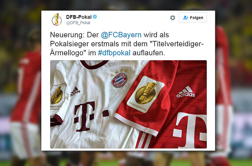Das neue Titelverteidiger-Emblem auf dem Heim- und Champions-League-Trikot der Bayern.