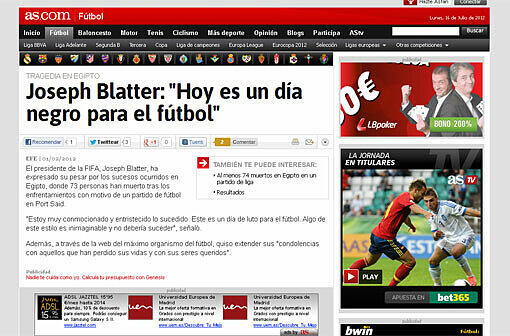 AS (Spanien): Blatter wusste von der Bestechung. Der FIFA-Präsident gibt zu, von den Zahlungen gewusst zu haben, weist aber jede Schuld von sich.