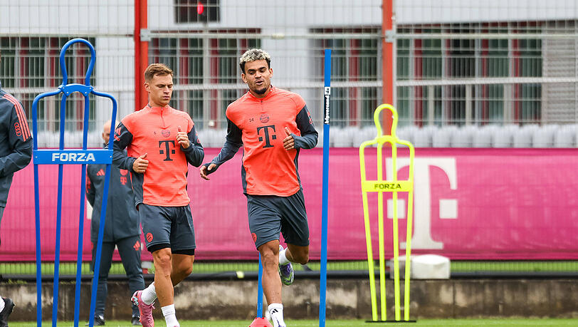 Luis Diaz (r.) und Joshua Kimmich gelten als Stammspieler für den Auftakt des FC Bayern in die neue Saison. Luis Diaz (r.) und Joshua Kimmich gelten als Stammspieler für den Auftakt des FC Bayern in die neue Saison.