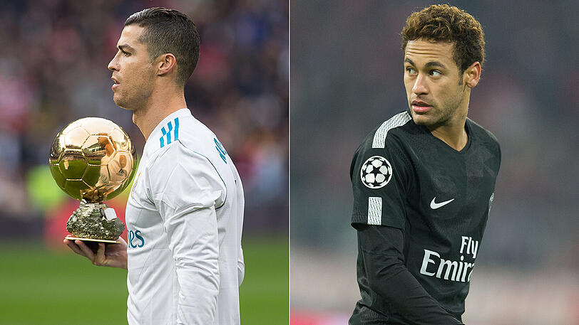 Cristiano Ronaldo von Real Madrid (links) sicherte sich gerade erst zum fünften Mal den "Ballon d'Or", Neymar und Paris St. Germain strotzen aktuell vor Selbstbewusstsein.