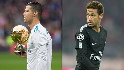 Cristiano Ronaldo von Real Madrid (links) sicherte sich gerade erst zum fünften Mal den "Ballon d'Or", Neymar und Paris St. Germain strotzen aktuell vor Selbstbewusstsein.