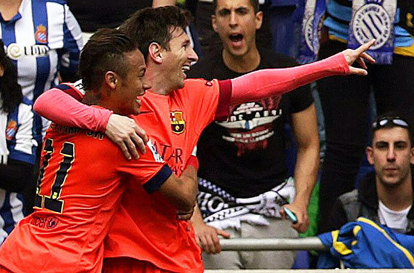 Lionel Messi (r.) und Neymar (l.) erzielten die Tore im Derby gegen Espanyol.