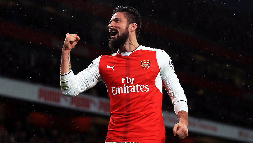 Jubelt über sein Traumtor: Olivier Giroud von Arsenal London. Jubelt über sein Traumtor: Olivier Giroud von Arsenal London.