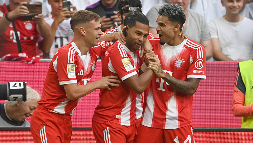 In Tor-Laune: Der Bayern-Sturm um Serge Gnabry und Luis Díaz.