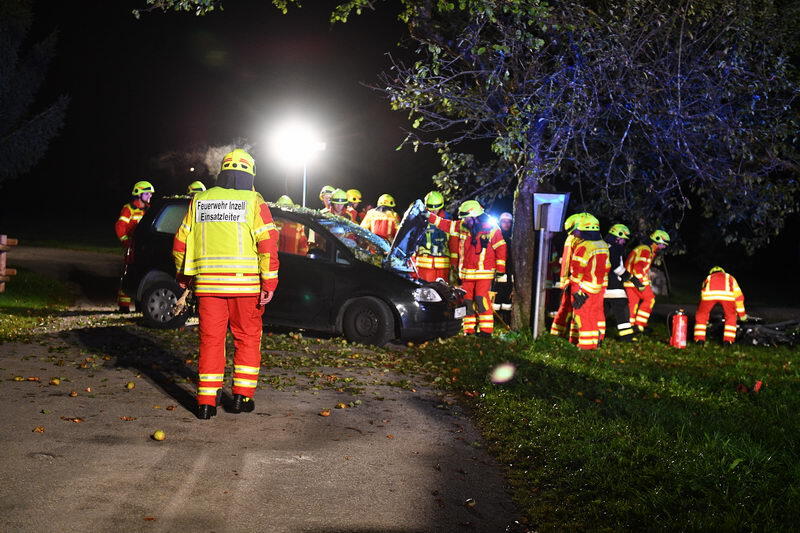 Der junge Autofahrer kam von der Straße ab und prallte gegen eine Baum.
