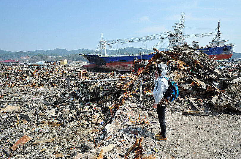 Das Bild vom 15. April 2011 zeigt das enorme Ausmaß der Zerstörung durch das Erdbeben und den Tsunami. (Archivbild)