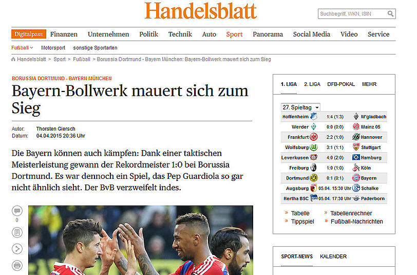 Das Handelsblatt: Bayern-Bollwerk mauert sich zum Sieg.
