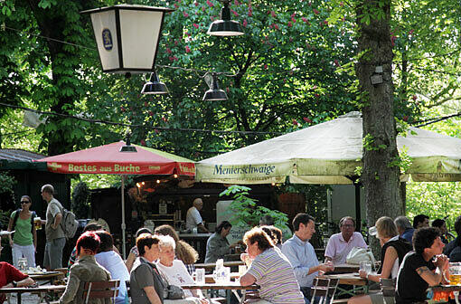 So stellt man sich einen Biergarten vor: Genießen im Grünen in der Menterschwaige.