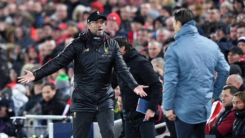 Polarisierende Szene im Hinspiel: Liverpool-Coach Jürgen Klopp (li.) fragt offenbar Niko Kovac, was der Bayern-Trainer von ihm wollte. Polarisierende Szene im Hinspiel: Liverpool-Coach Jürgen Klopp (li.) fragt offenbar Niko Kovac, was der Bayern-Trainer von ihm wollte.