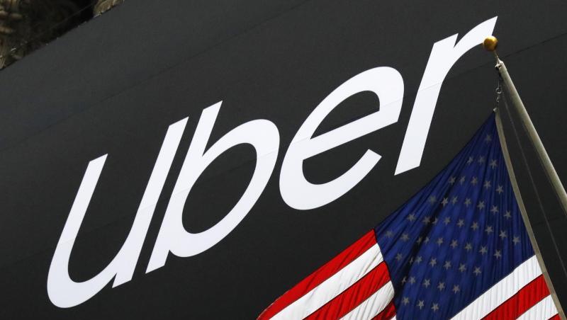 Das Banner von Uber an der Fassade der New Yorker Börse. Das Banner von Uber an der Fassade der New Yorker Börse.